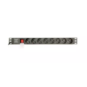 Toitejaotusseade GEMBIRD EG-PDU-014-C14, 8 vahelduvvoolu pistikupesa, C14 sisend, 3 m kaabel, 1U, 3680 W, 10 A, alumiinium, must