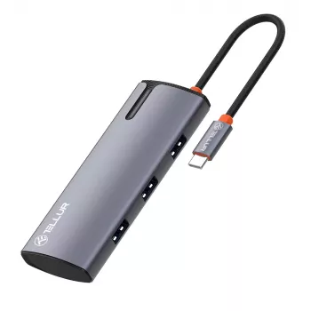 USB-C hubi Tellur TLL321061 koos PD 3.0 100W, HDMI väljundi ja 3× USB 3.0 pordiga