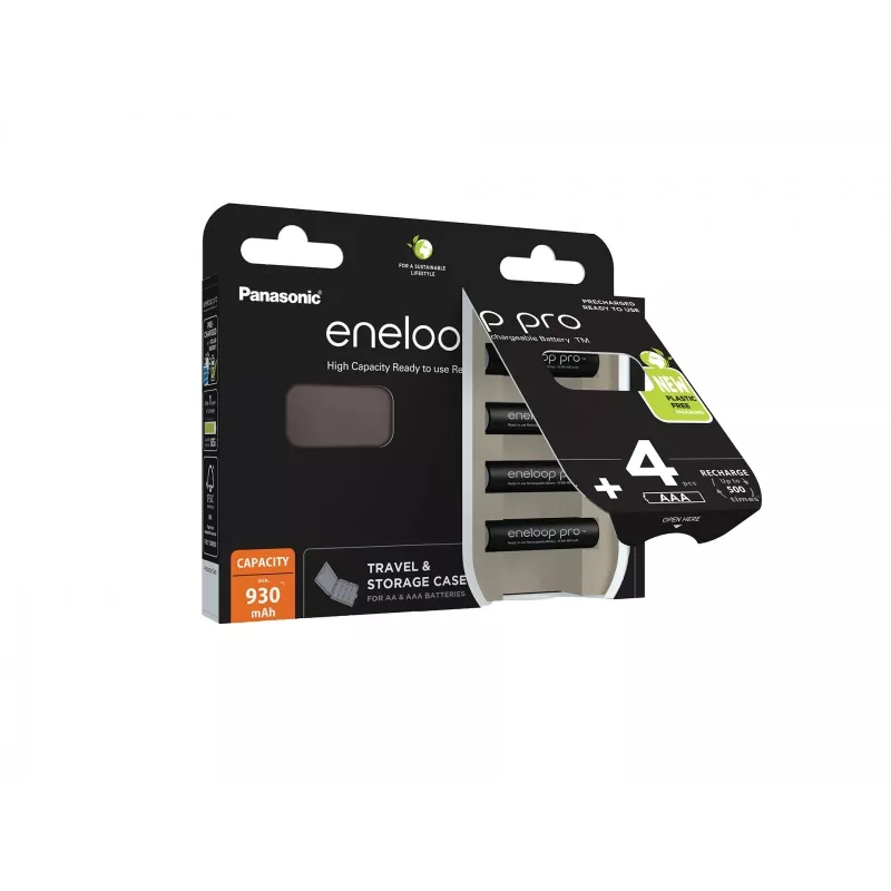 Laetavad patareid PANASONIC ENELOOP PRO AAA 930 mAh 4 tk + ümbris (BK-4HCDE/4CP+CASE)