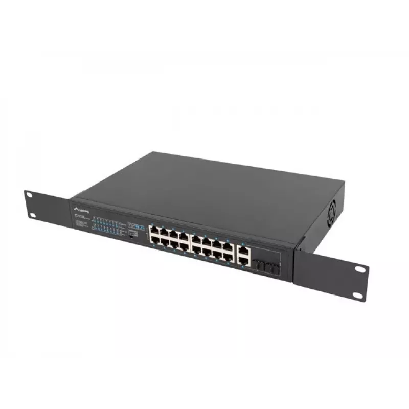 Haldamatu lüliti LANBERG RSFE-16P-2C-250 — 18-port Gigabit, 16x PoE+ (30W), 2x SFP, 250W, 1U, metall, riiulipaigaldus
