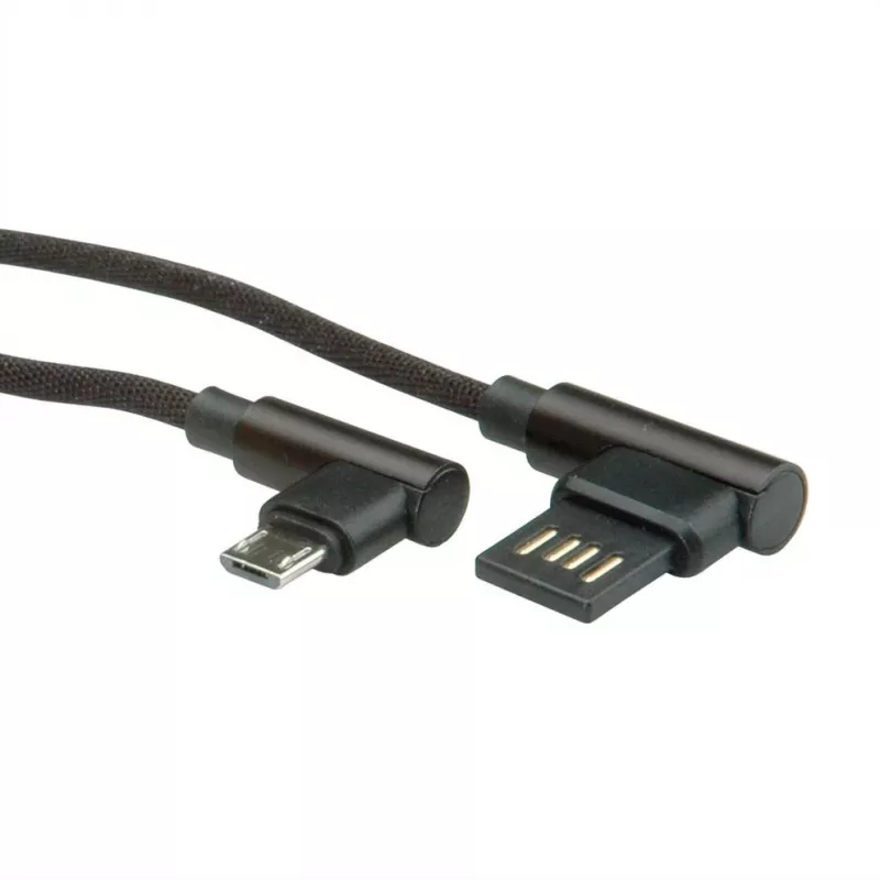 ROLINE USB 2.0 kaabel, nurga all, Type A pööratav - Micro B, ST/ST, must, 0,8 m (11.02.8720)