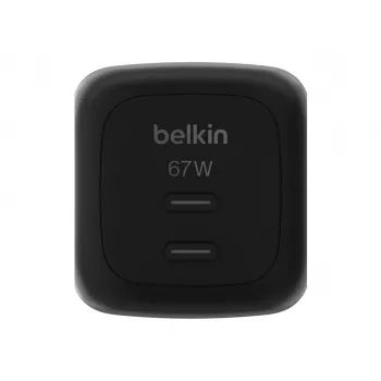 AC indoor fast charger Belkin WCH020kqBK, 2× USB-C, universal compatibility, power protection, Must
