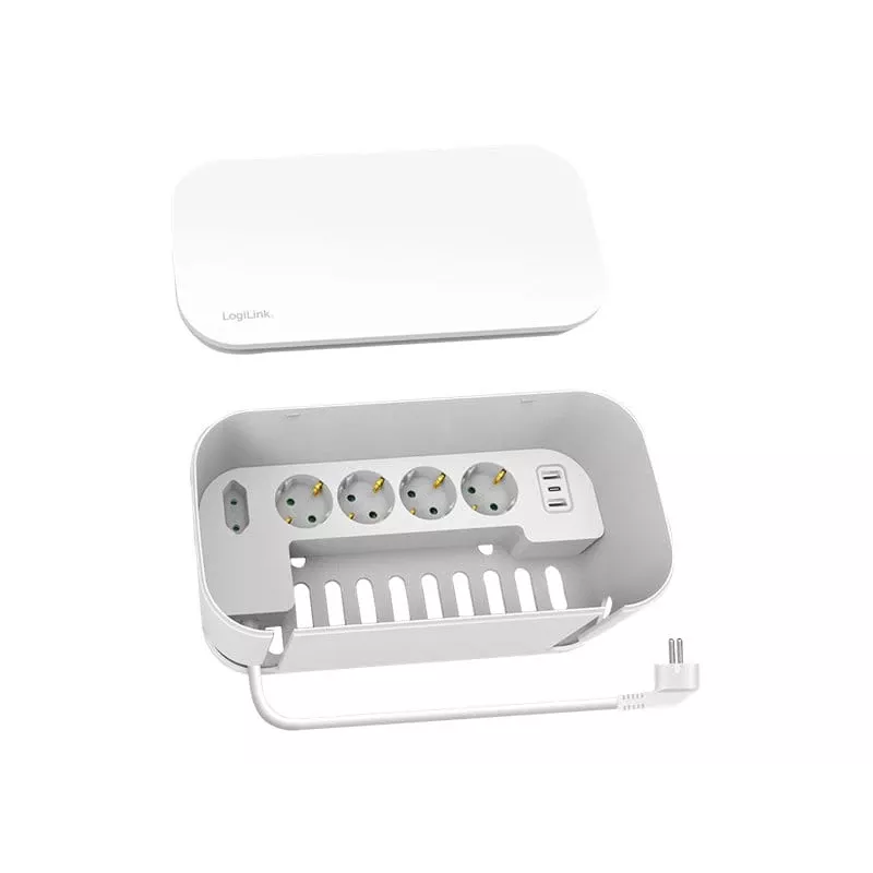 LogiLink pistikupesa riba LPS281U 4 turvapistikut 2 USB-A 1 USB-C valge