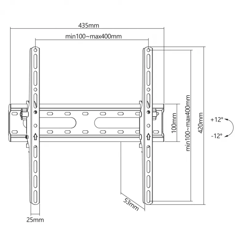 TV-kinnitus SBOX PLB-2544T-2 32–70-tollistele teleritele, max koormus 45 kg, VESA kuni 400×400
