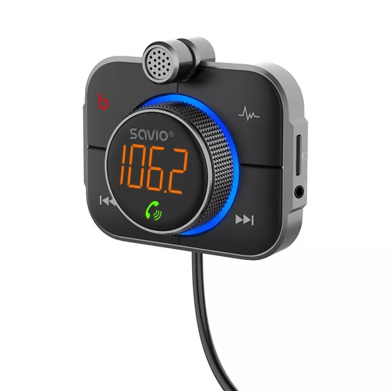 FM-saatja SAVIO TR-14 Bluetooth USB, FM 87,6–107,9 MHz, MicroSD, USB-C, 12 V autotoide