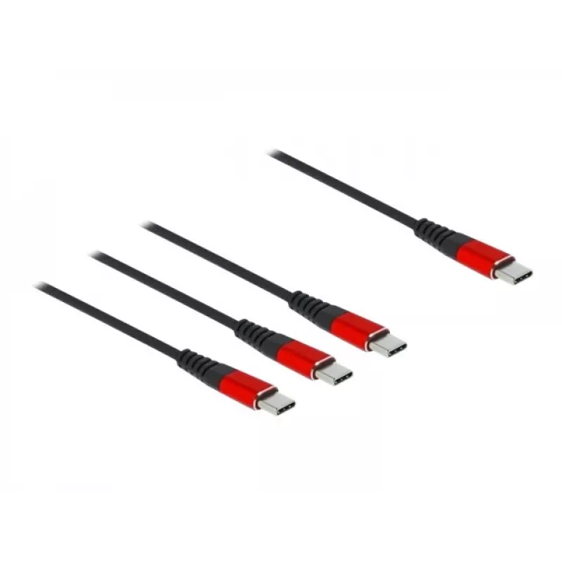 USB laadimiskaabel DeLOCK 3-in-1 USB USB-C kuni 3x USB USB-C 1 m must/punane