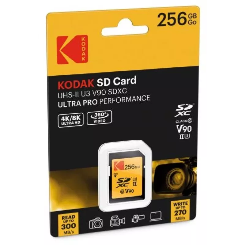 Mälukaart Kodak EKMSD256GUHS2V2K SDXC UHS-II 256 GB lugemine 300 MB/s kirjutamine 270 MB/s U3 V90 klass 10