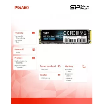 M.2 NVMe SSD Silicon Power P34A60 256 GB — PCIe Gen3x4, 2200/1600 MB/s, M.2 2280