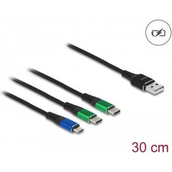 DeLOCK USB-laadimiskaabel 3-in-1 Type-A to Micro USB / 2 x USB USB-C 30 cm