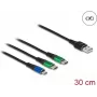 DeLOCK USB-laadimiskaabel 3-in-1 Type-A to Micro USB / 2 x USB USB-C 30 cm