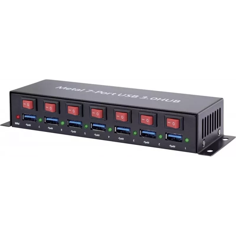 USB-jaotur Renkforce 1089874 — 7-pordiline USB 3.0, metallkorpus, seinale kinnitatav