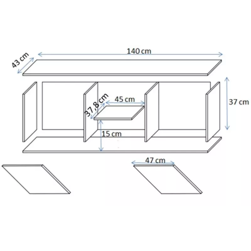 TV-kapp cama meble SOHO 140x43x37 cm — kašmiirpealne, must raam