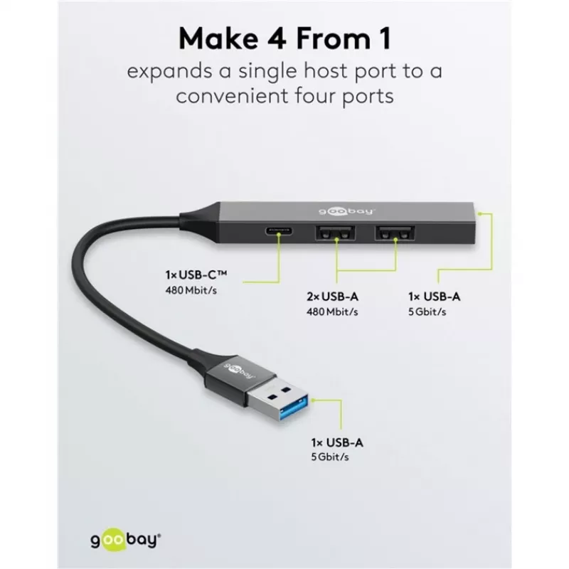 Goobay Slim 4-Port USB-hub, USB-A USB-C™/USB-A, USB 3.2 (74458)