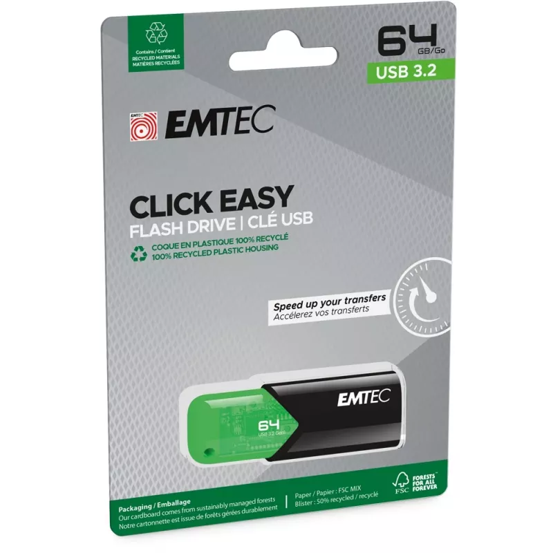 USB-mälupulk Emtec 64GB USB Type-A 3.2 Gen 1 Click Easy