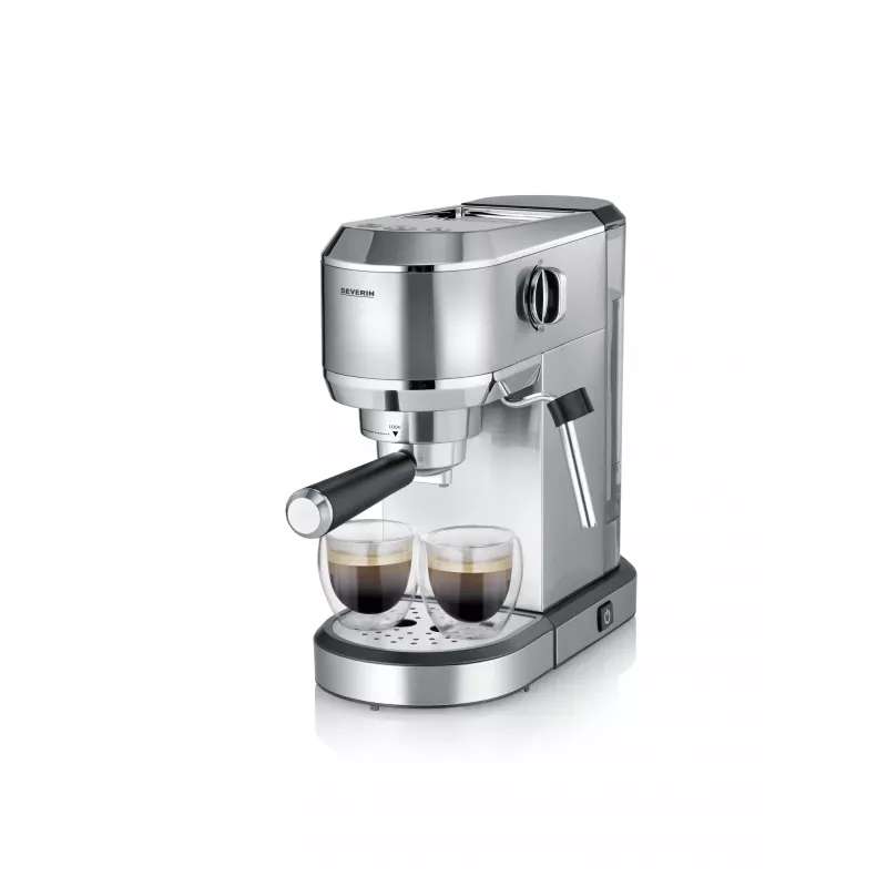 Espressomasin SEVERIN Newspresa KA 5997 — poolautomaatne, 1 L veepaak, 1350 W, kohviveski, must/harjatud teras/kroom