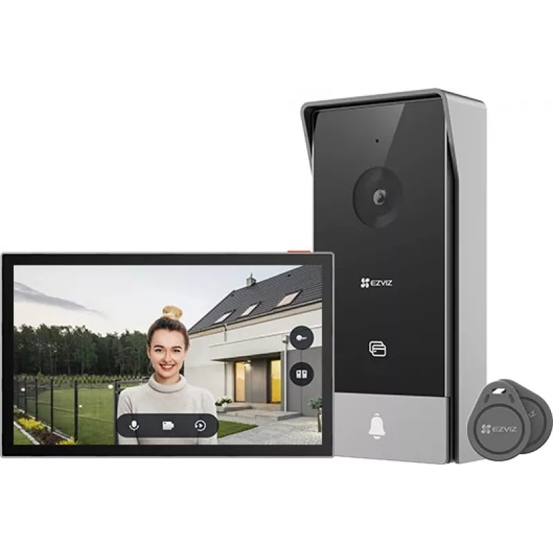 Video uksekõne EZVIZ HP5 7-tolline (17,8 cm) sise-/väliskomplekt, 1080p, 2,4/5 GHz Wi‑Fi, MicroSD kuni 512 GB, veekindel