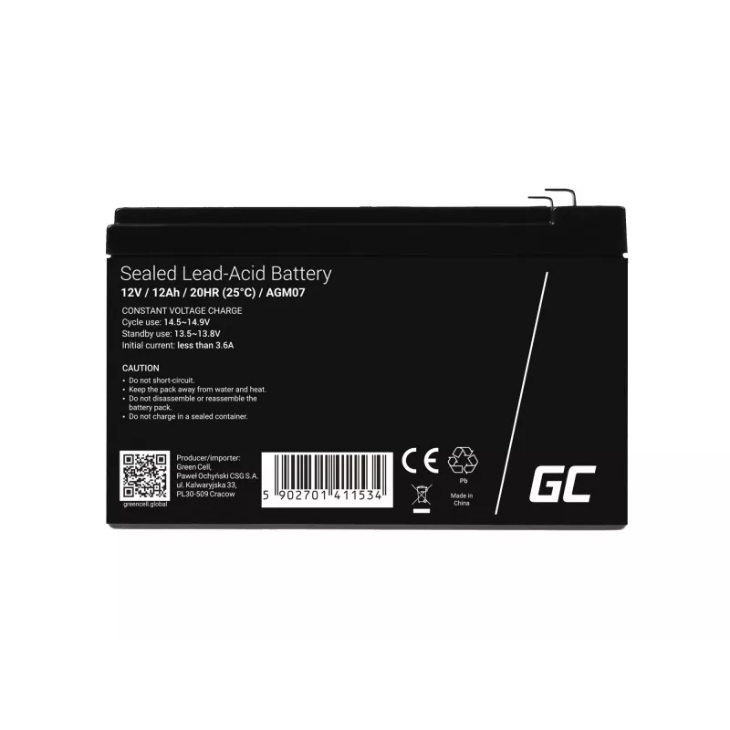 AGM-aku roheline Cell 12V 12Ah – suletud pliiaku (VRLA), 151×98×95 mm, 3,3 kg