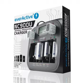 Akulaadija everActive NC-900U Universal DC — laeb AA, AAA, C, D, 9V, kuni 6 elementi, must