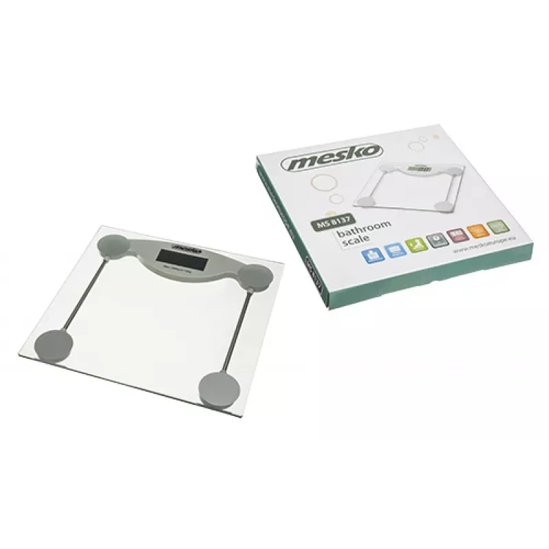 Elektrooniline isiklik kaal Mesko MS 8137 — 150 kg kandevõime, 100 g täpsus, valge/läbipaistev