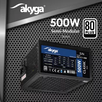 Akyga Classic AK-C1-500 ATX toiteplokk 500 W, 80 PLUS, aktiivne PFC, 120 mm ventilaator