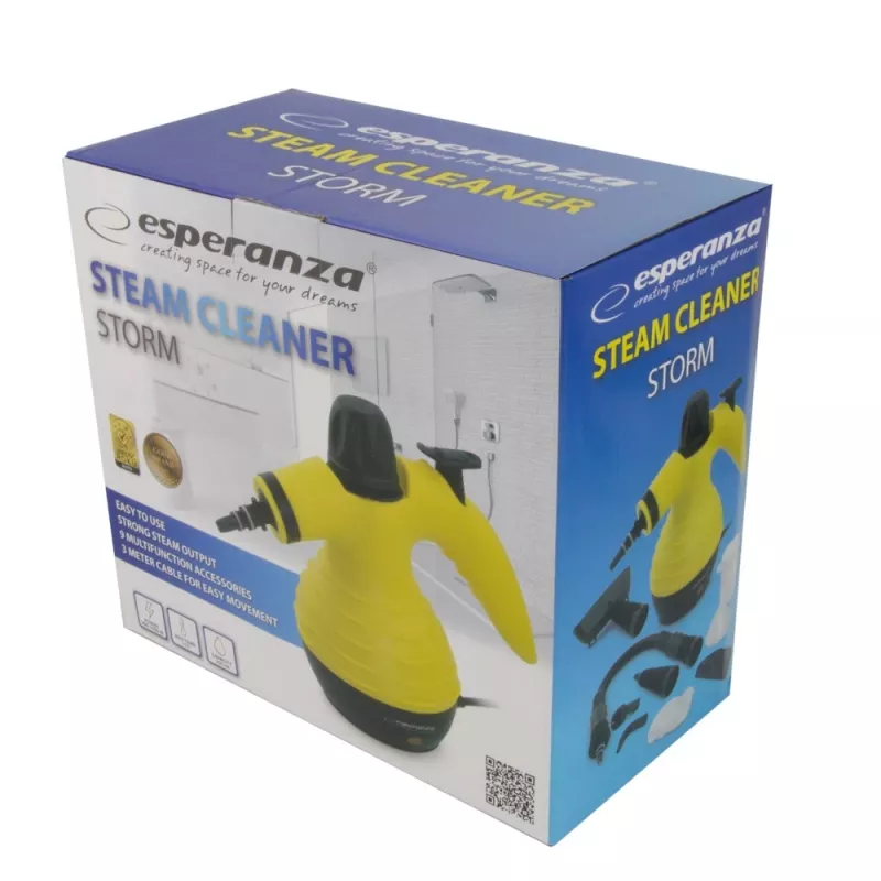 Kantav aurupuhasti ESPERANZA EHS001 — 0,35 L, 900 W, 3 bar, 115 °C, 40 g/min, sisaldab põranda-/polstri-/harjaotsikuid
