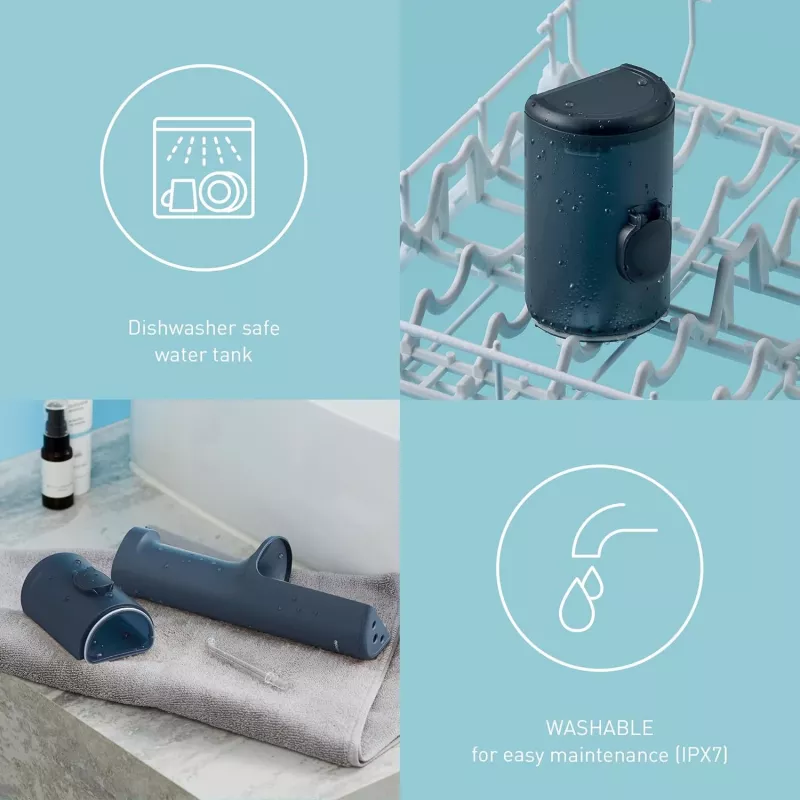 EW-DJ66, 0.2 l, sinine, juhtmevaba suuveeirrigaator, helihambahari, taaslaetav aku, 100–240 V