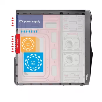 Akyga AK939BL Midi Tower arvutikorpus, ATX / Micro ATX / Mini ITX, 2x USB 2.0, toiteplokita, must