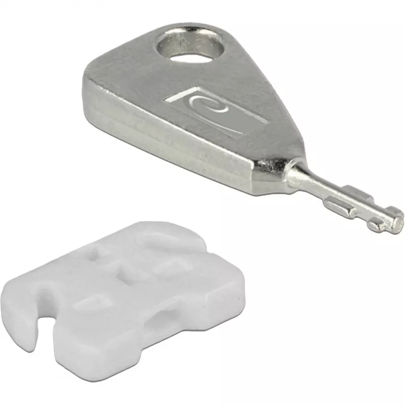 USB-pistikupesa blokeerimiskomplekt USB-A pesale, sisestatav lukk valge/hõbedane, 5x USB-pistikupesa blokeerija, 2x võti