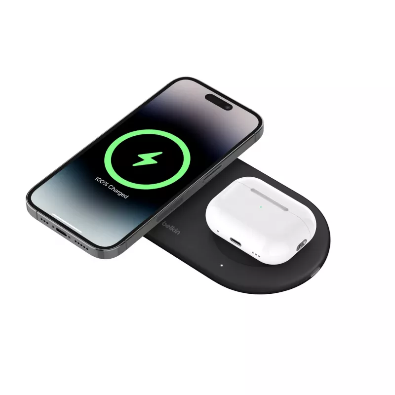 Belkin WIZ021VFBK – 2-in-1 juhtmevaba laadimispadi Qi2 tehnoloogiaga 15 W, must