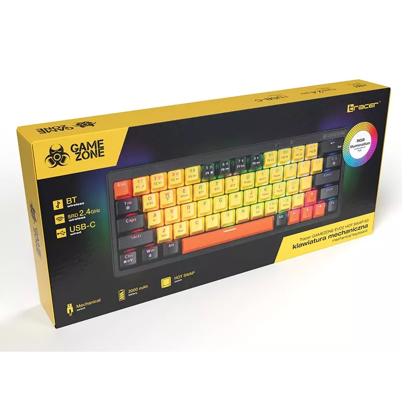 Mehaaniline klaviatuur Tracer Gamezone EVO2 Hot Swap 63 (kollane)