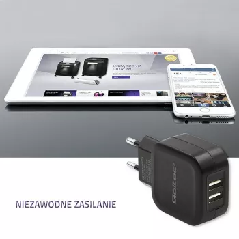 Sisetoiteadapter QOLTEC 50186 nutitelefonile ja tahvelarvutile, 5 V 3,4 A, 17 W, 2× USB, must