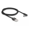USB 2.0 kaabel, USB-A pistik > USB-C pistik (must, 1 meeter, varjestatud, 90° nurga all)