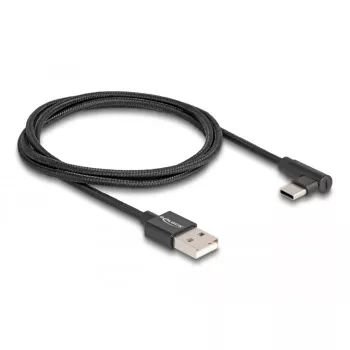 USB 2.0 kaabel, USB-A pistik > USB-C pistik (must, 1 meeter, varjestatud, 90° nurga all)