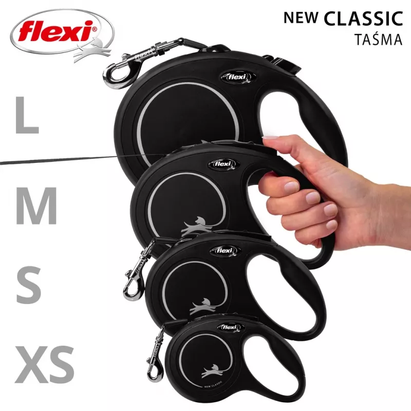 Flexi New CLASSIC 5 m Must Koera automaatne jalutusrihm