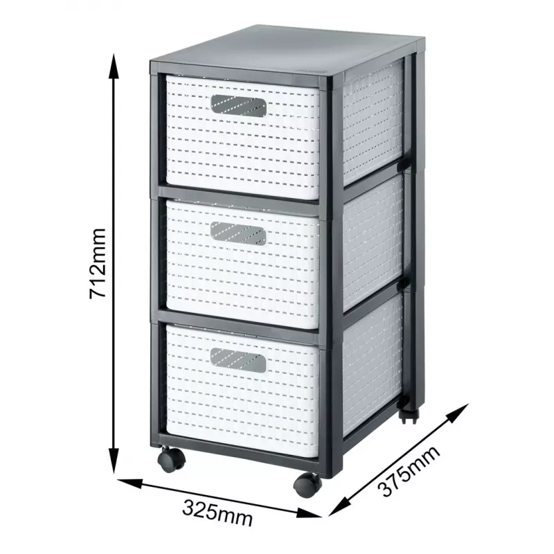 Sahtelüksus Rotho Country hall Valge, 3 sahtlit, tehnopolümeer, 325×712×375 mm, antratsiit/valge, transpordiratastega