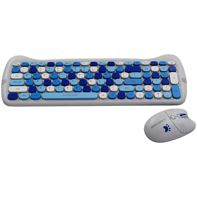 Juhtmevaba klaviatuuri ja hiire komplekt CANYON HSET-W6 Kitty Edition AAA AA sinine