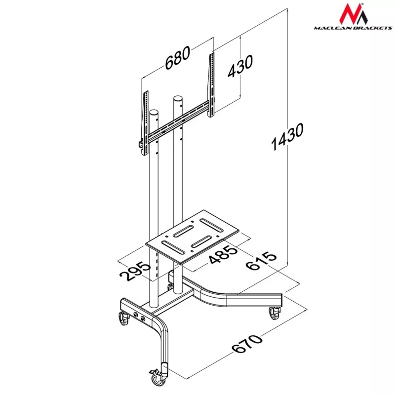 Monitorialus Maclean MC-739 165.1 cm (65 tolli) põrandale Must