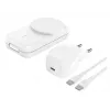 Toas kasutatav laadija Belkin UltraCharge 25 W Qi2 3-in-1 magnetiline laadija EL valge ruudukujuline