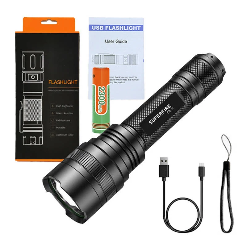 Taskulamp Supfire C8-H — 1200 lm, USB-laetav, 250 m valgusvihk