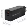 Qoltec 52382 GaN POWER PRO laadija | 1xUSB type C | 1xUSB A | 100W | 5-20V | 1.5-5A | PD | Must