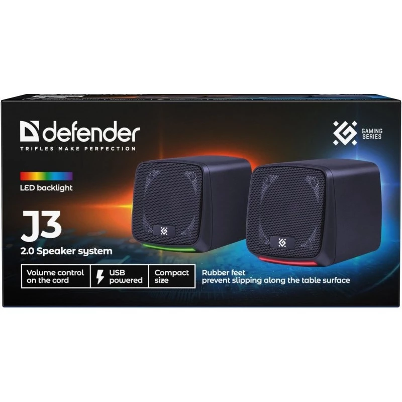 PC-kõlarid DEFENDER J3 2.0 6W LED USB, 2×3W RMS, 90–20000 Hz, 3,5 mm, must