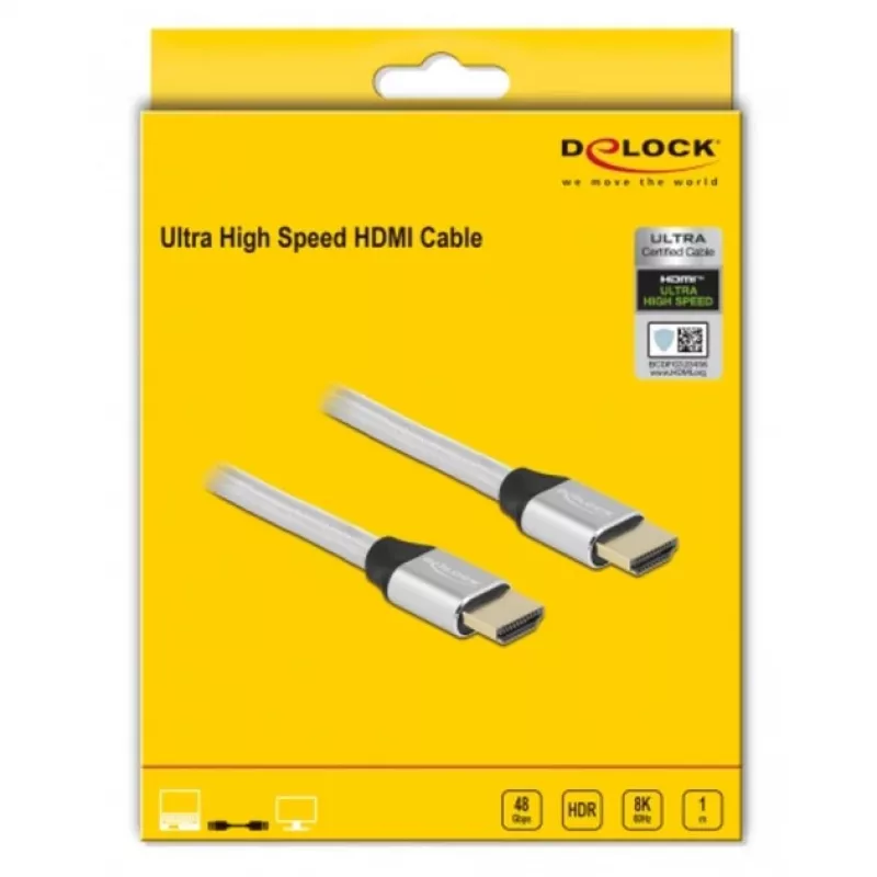 HDMI-kaabel DeLOCK ülikiire 48 Gbps 8K 60 Hz hõbedane 1 m