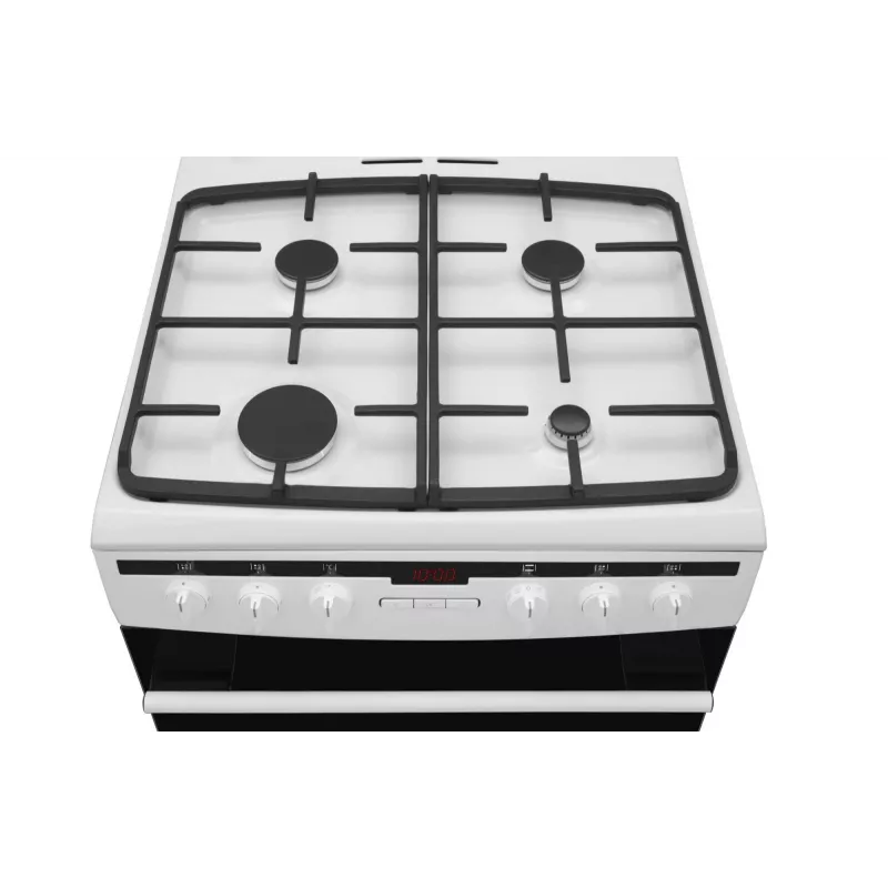 Vabaltseisev pliit AMICA 617GEH3.33HZpTaDpA(W) PIZZA — gaasipliit 4 tsooniga, elektriahi 65 L, elektrooniline taimer, valge