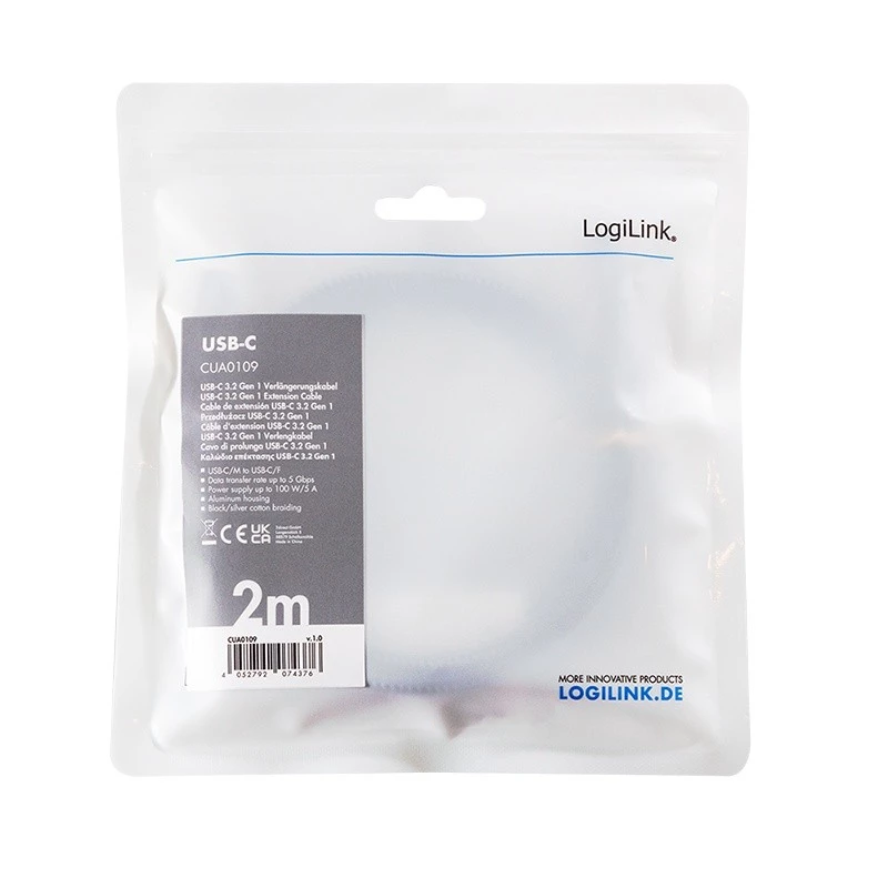 USB 3.2 Gen1 Type-C USB-C/F pikenduskaabel, PD, 2m