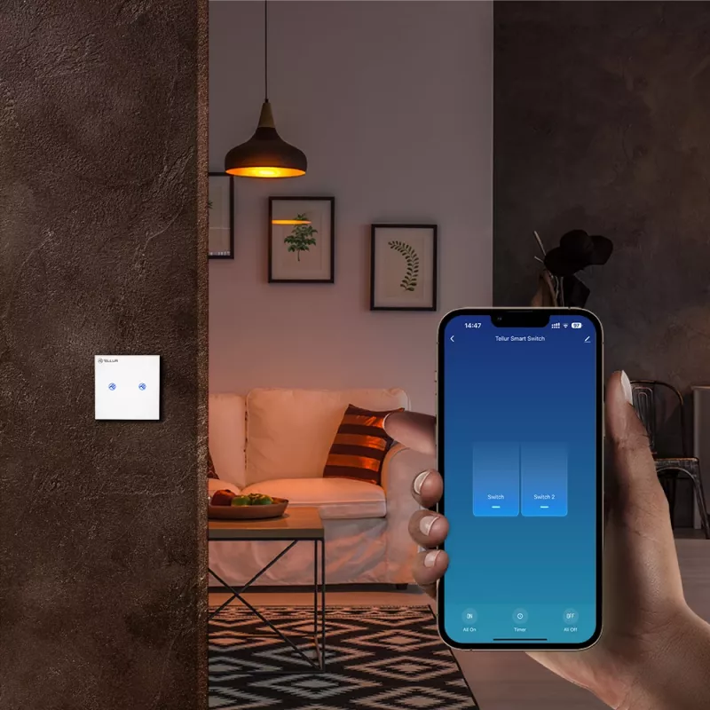 Nutikas WiFi-lüliti Tellur SS2N — 2 porti, koguvõimsus 1800 W, 10 A kanali kohta