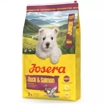 Kuiv koeratoit JOSERA Mini Junior Duck & Salmon 900 g — väikest tõugu kutsikatele, valk 29%, rasv 18%