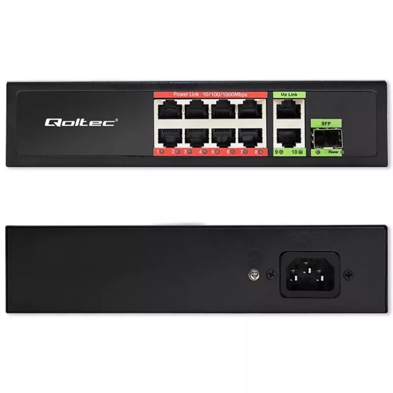 Etherneti kommutaator QOLTEC 52297 PoE RJ45 koos PoE üleslingi ja SFP-pordiga