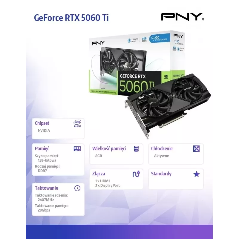 Videokaart PNY GeForce RTX 5060 Ti 8GB GDDR6