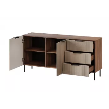 Kummut cama meble ALMERA 156×42×75 cm, pähkel/kašmiir, 3 sahtlit, puitlaastplaat
