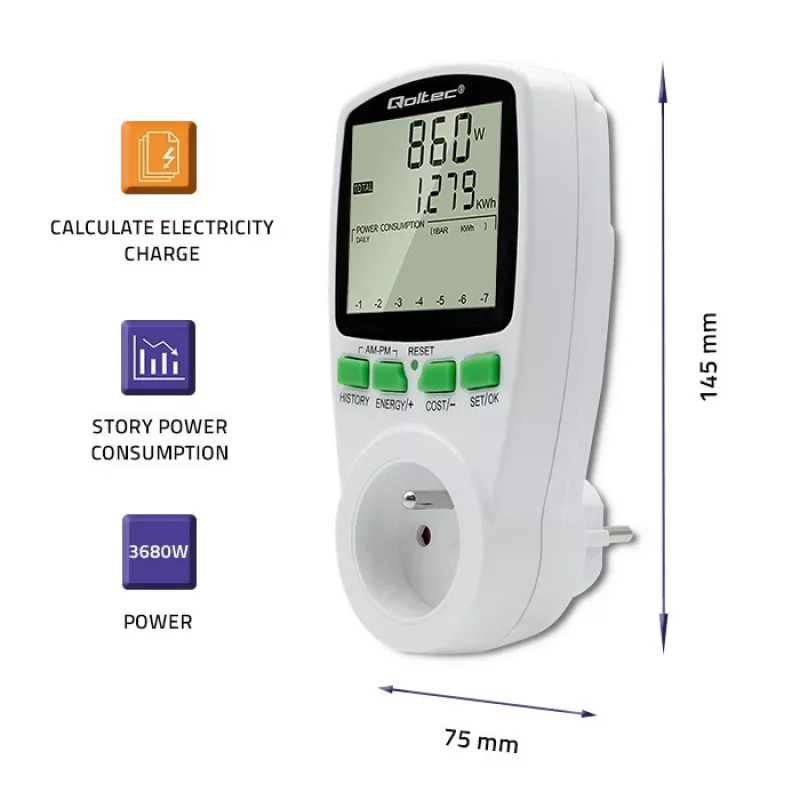 Võimsusmõõtur QOLTEC PM0627 3680W ajalooga — QOLTEC PM0627 3680W